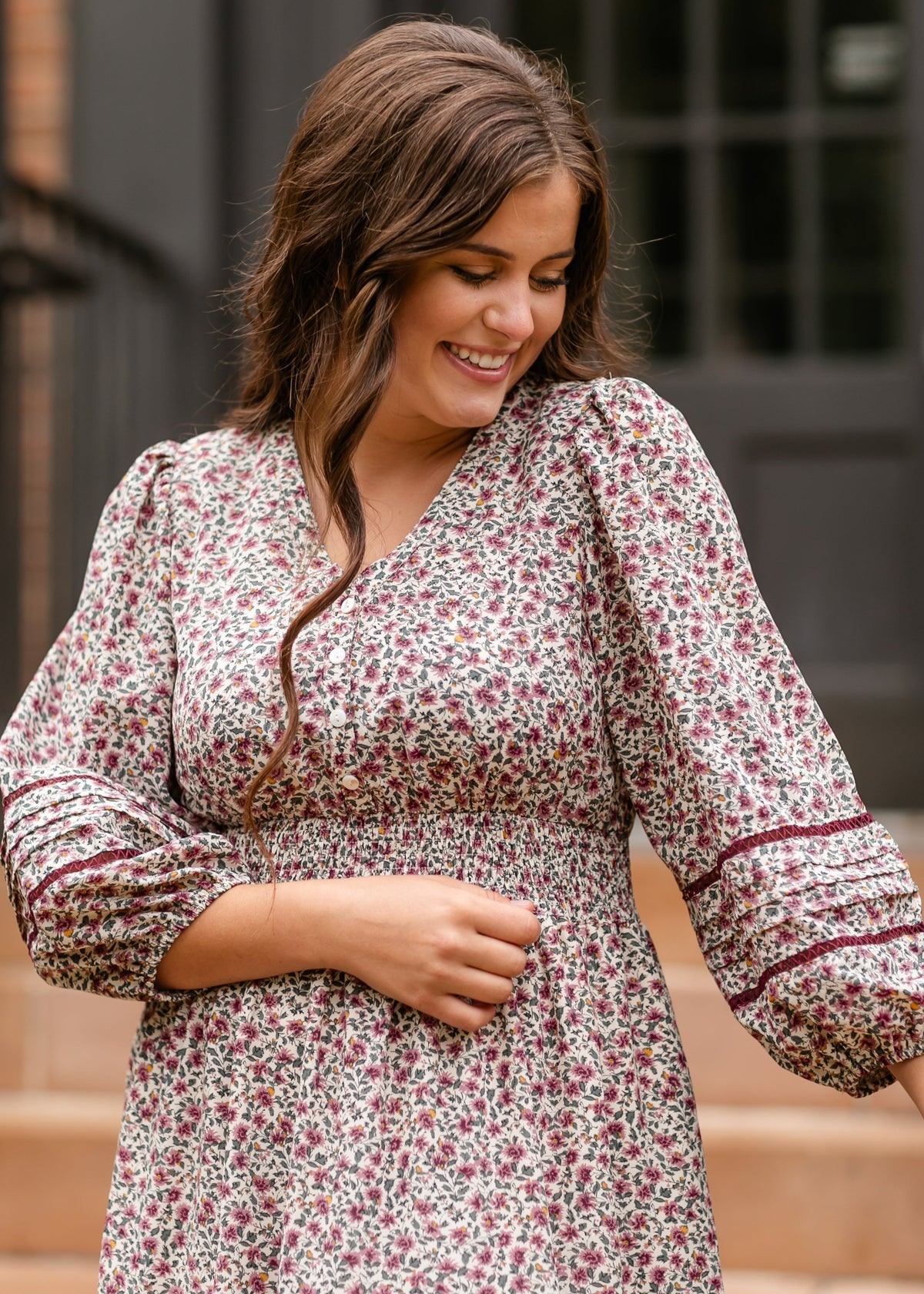 Maroon Floral 3/4 Sleeve Dress - FINAL SALE