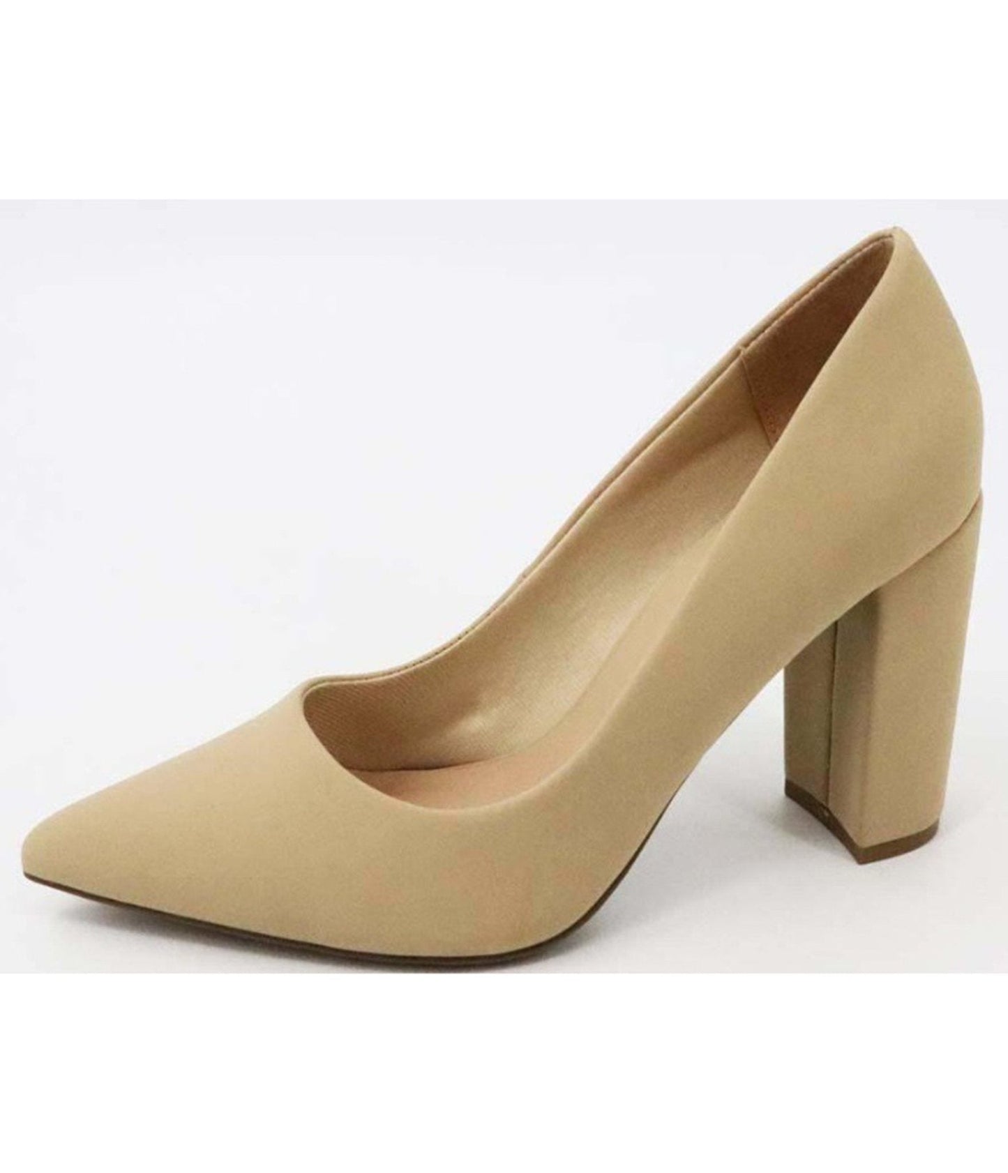 Nude Nubuck Chunky High Heel Dress Shoes