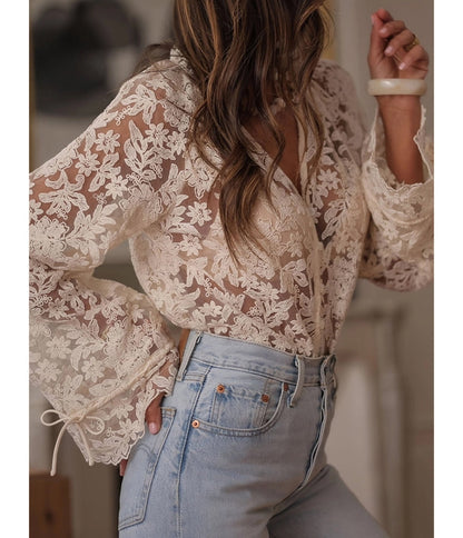 Off White Sheer Lace Blouse