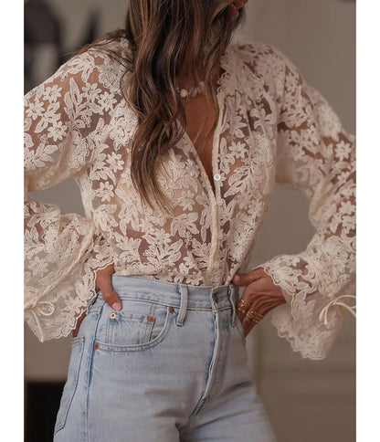 Off White Sheer Lace Blouse
