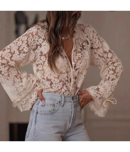 Off White Sheer Lace Blouse