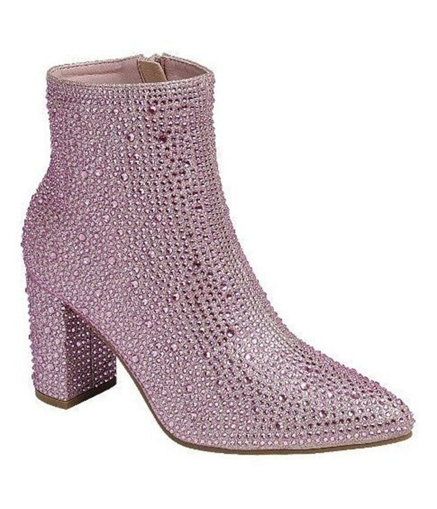 Pink Rhinestone Leatherette Ankle Boot