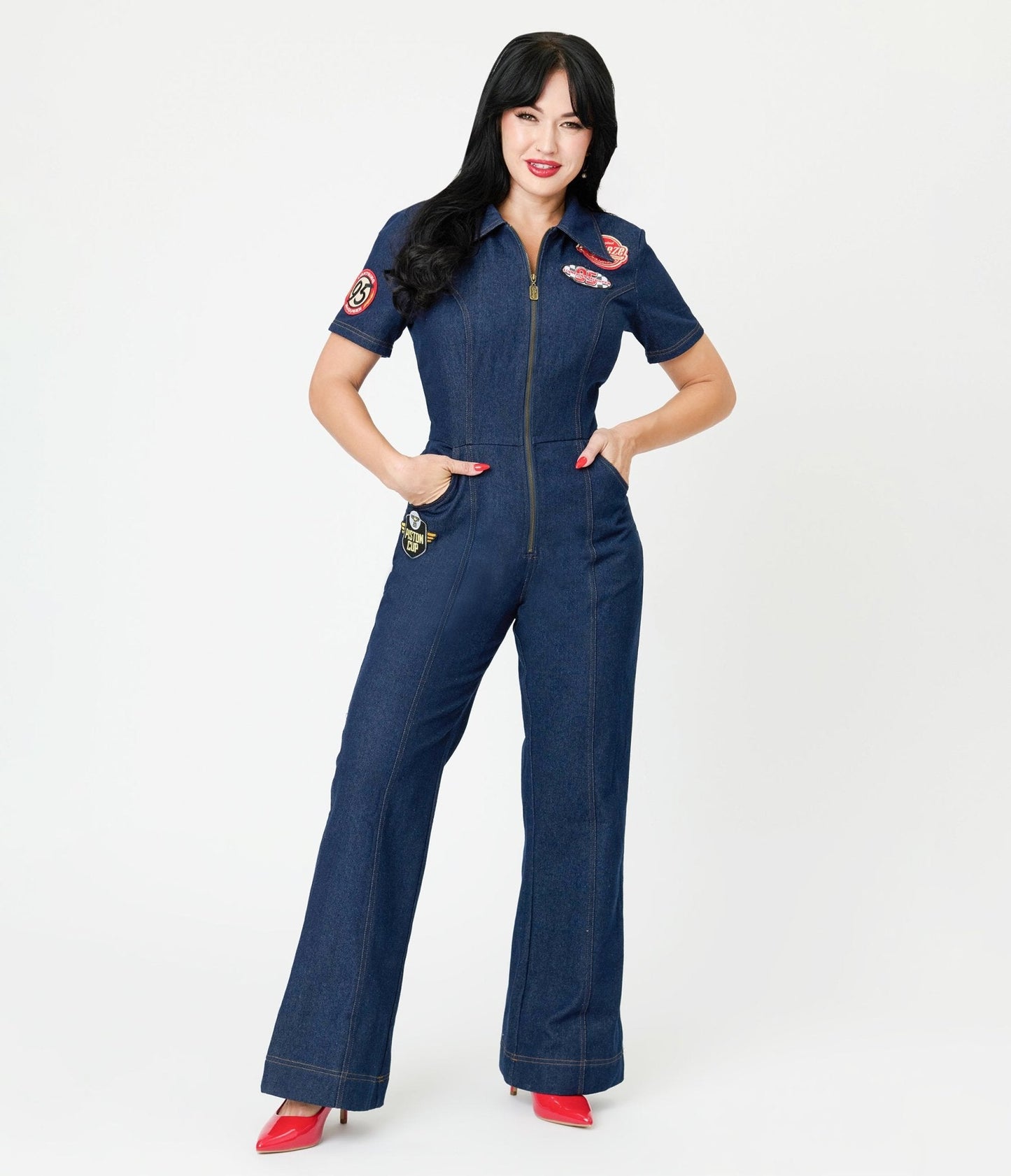 Disney Pixar Cars Collection by Unique Vintage Pit Crew Denim Jumpsuit