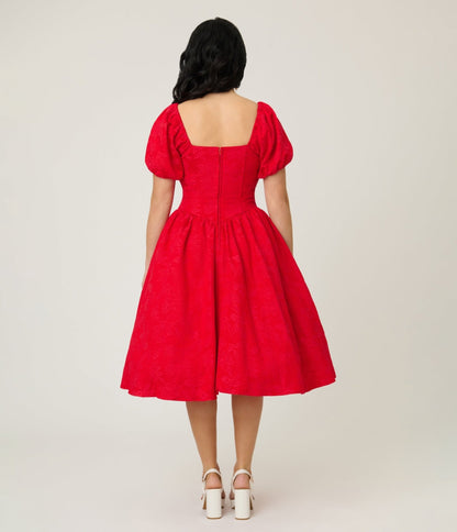 Smak Parlour Red Brocade Sweetheart Swing Dress