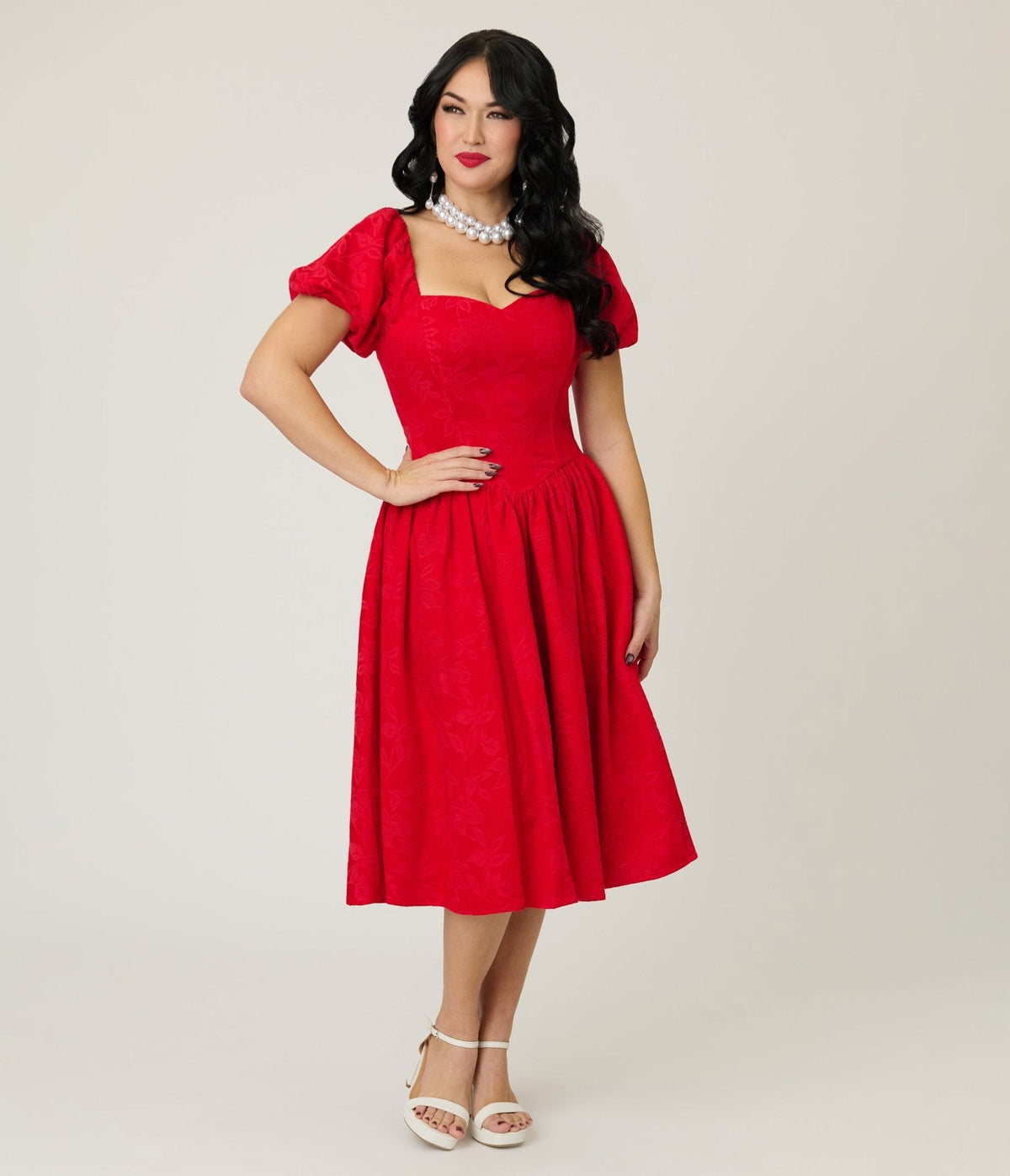 Smak Parlour Red Brocade Sweetheart Swing Dress