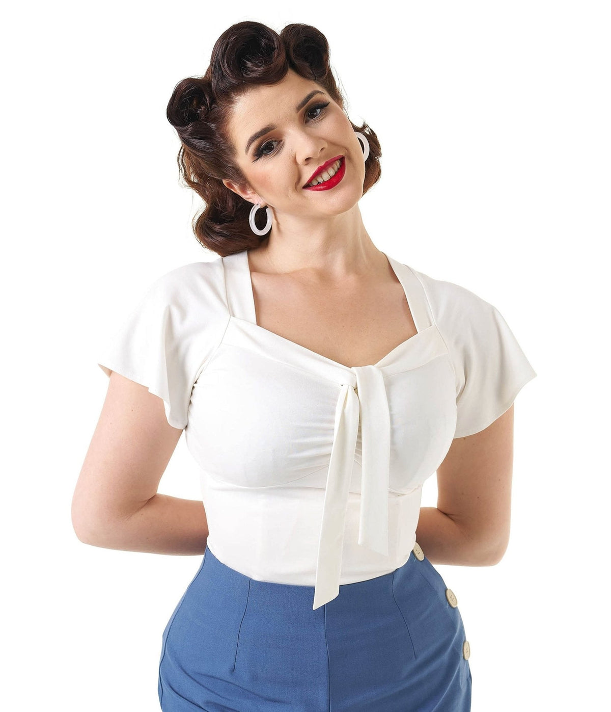 Pretty Retro Ivory Pretty Self Tie Top