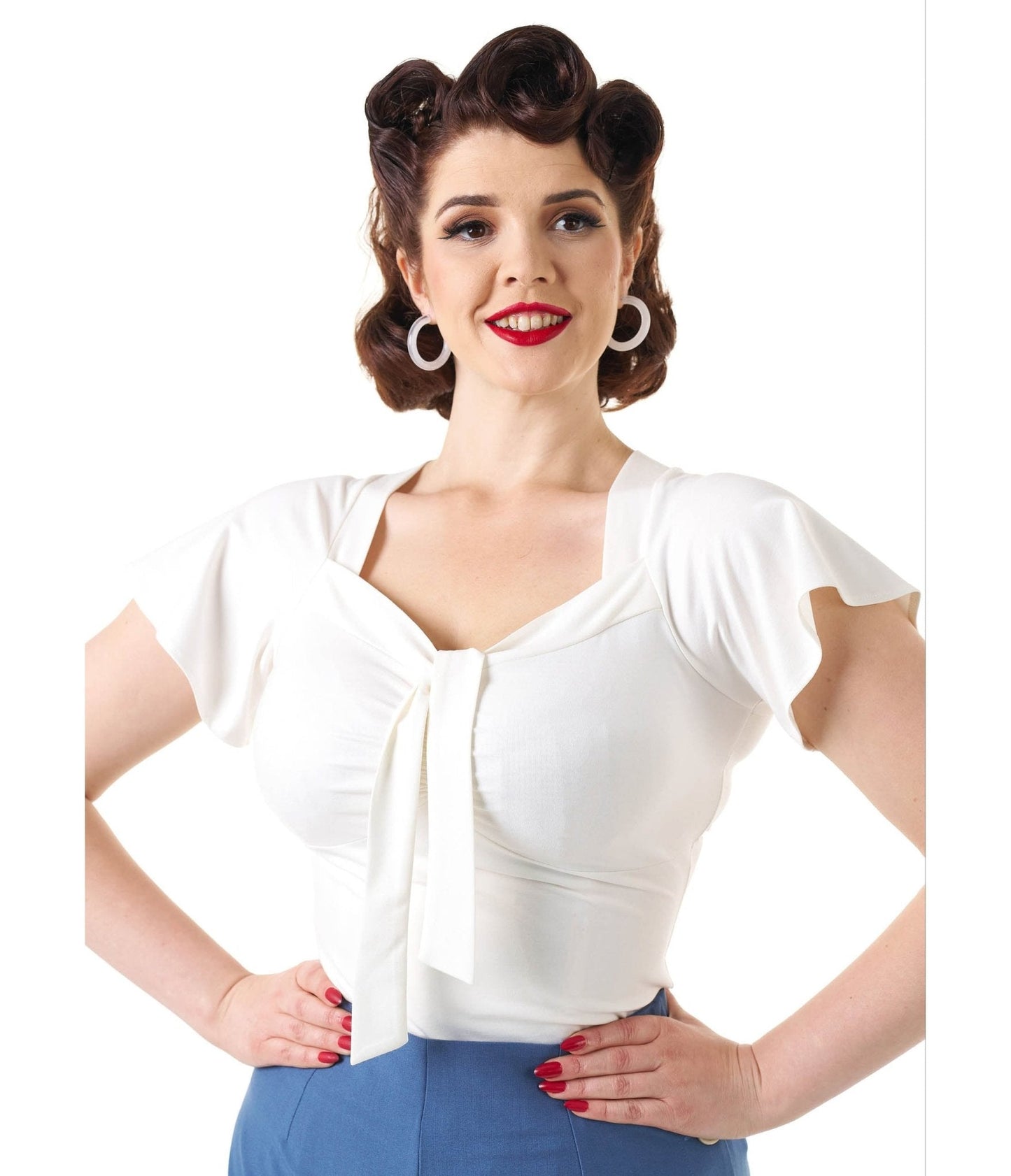 Pretty Retro Ivory Pretty Self Tie Top