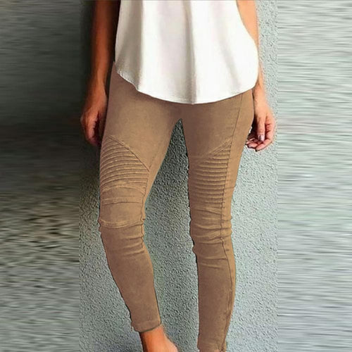 DressBetty - Women Fashion Solid Color Elastic Waistband Slim Skinny Pencil Pant Trouser Leggings Stacked Pants For Women Skinny Pencil Pant