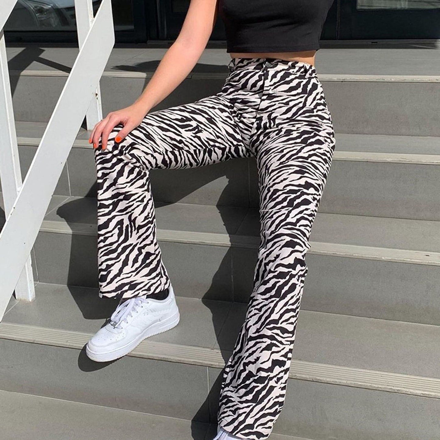 DressBetty - Fashionable Women Painted Pattern Jeans Women Pocket High Waist Casual Straight Leg Pants Personalized Women Pants