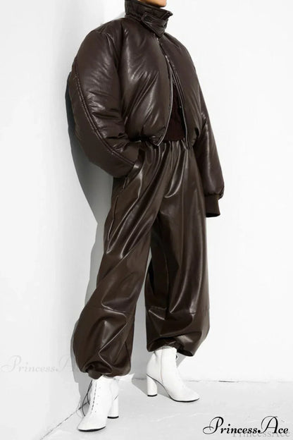 PU Leather Loose Harem Drawstring Pants