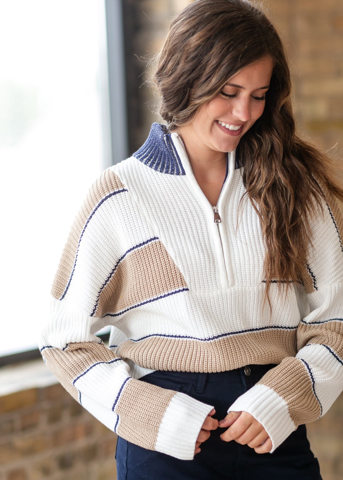 elan Quarter Zip Striped Sweater - FINAL SALE