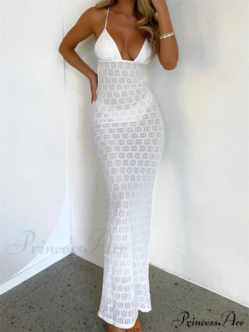 Sexy Women Mesh Sheer See Through Lace Patchwork Backless Deep V-neck Slim Fit Party Beachwear