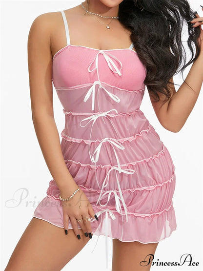 Sexy Women Sleeveless Casual Sling Spaghetti Strap See Through Tie-up Sexy Y2K Party Vestidos