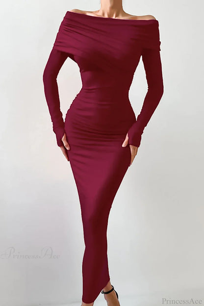 Sheath Off Shoulder Sleek Maxi Dress