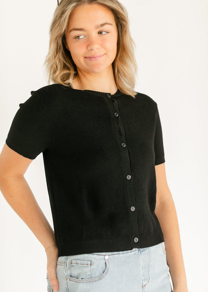 elan Short Sleeve Button Up Knit Cardigan - FINAL SALE