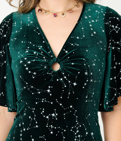 Smak Parlour Green Velvet Silver Stars Maxi Dress