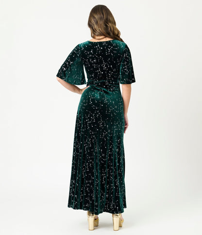 Smak Parlour Green Velvet Silver Stars Maxi Dress