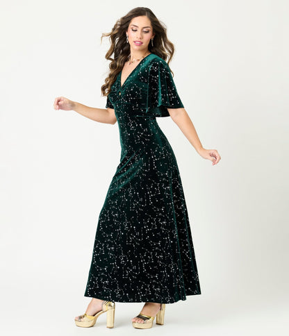 Smak Parlour Green Velvet Silver Stars Maxi Dress