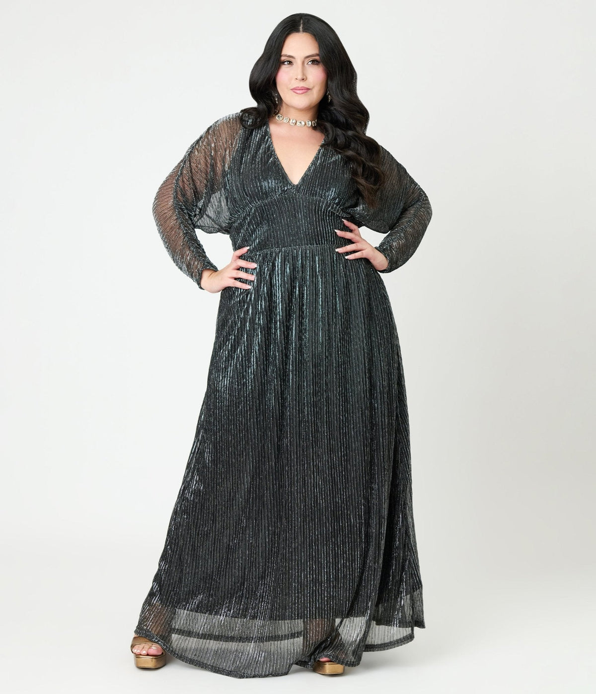 Smak Parlour Plus Size Black & Silver Shimmer Maxi Dress