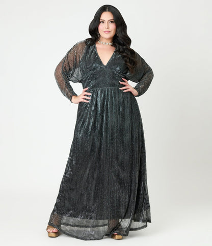 Smak Parlour Plus Size Black & Silver Shimmer Maxi Dress