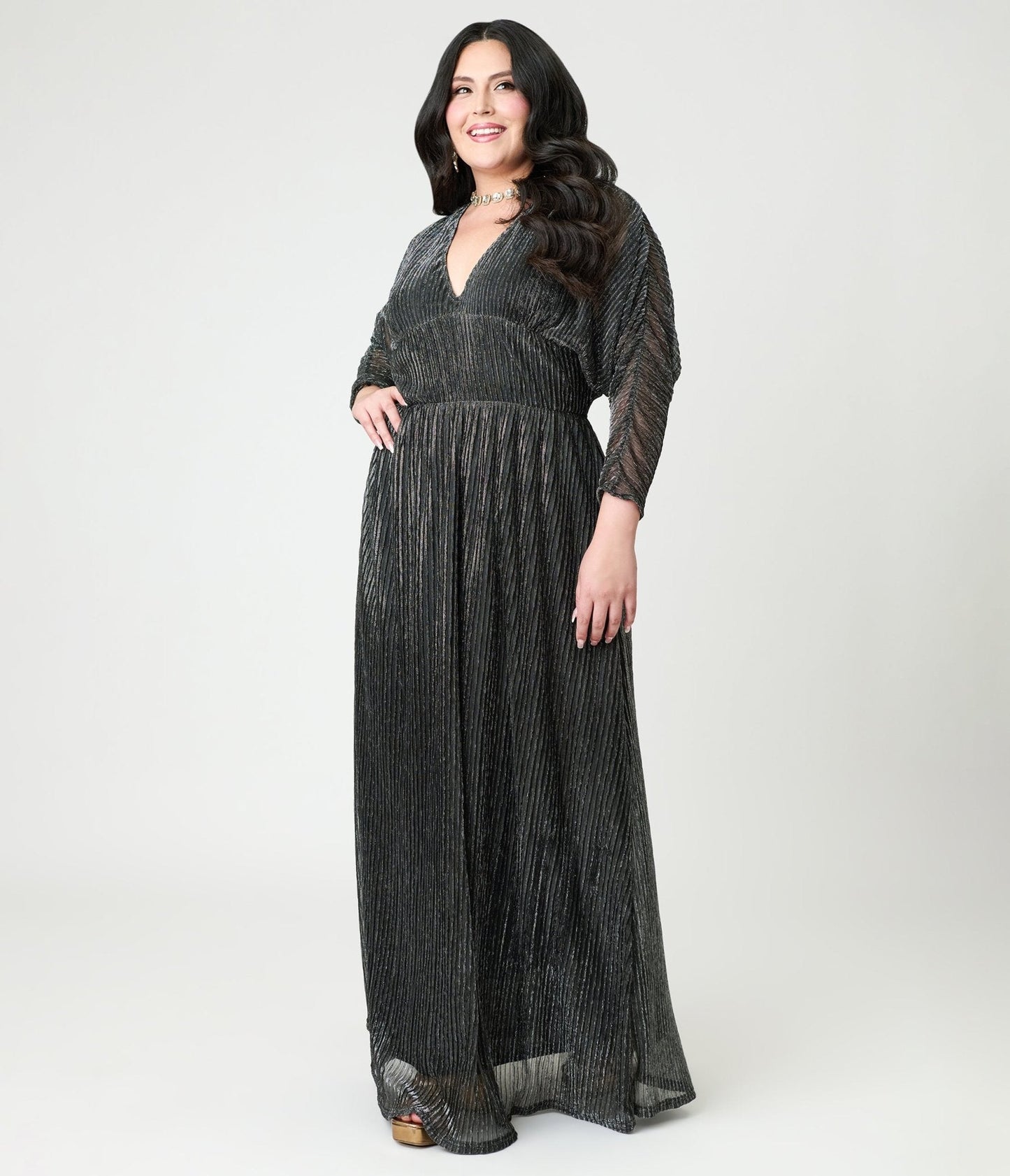 Smak Parlour Plus Size Black & Silver Shimmer Maxi Dress