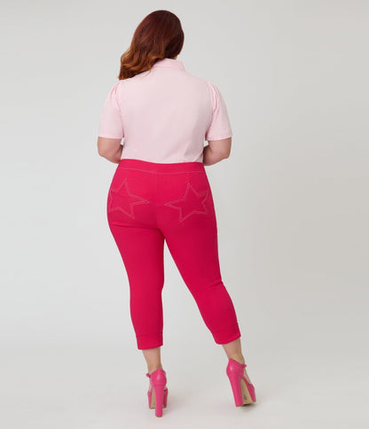 Smak Parlour Plus Size Hot Pink Denim Star Capris
