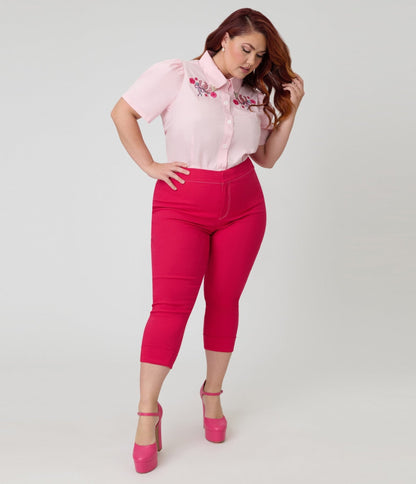 Smak Parlour Plus Size Hot Pink Denim Star Capris