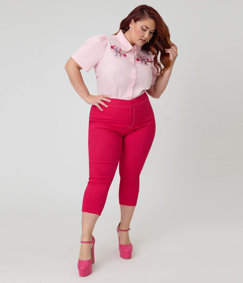 Smak Parlour Plus Size Hot Pink Denim Star Capris