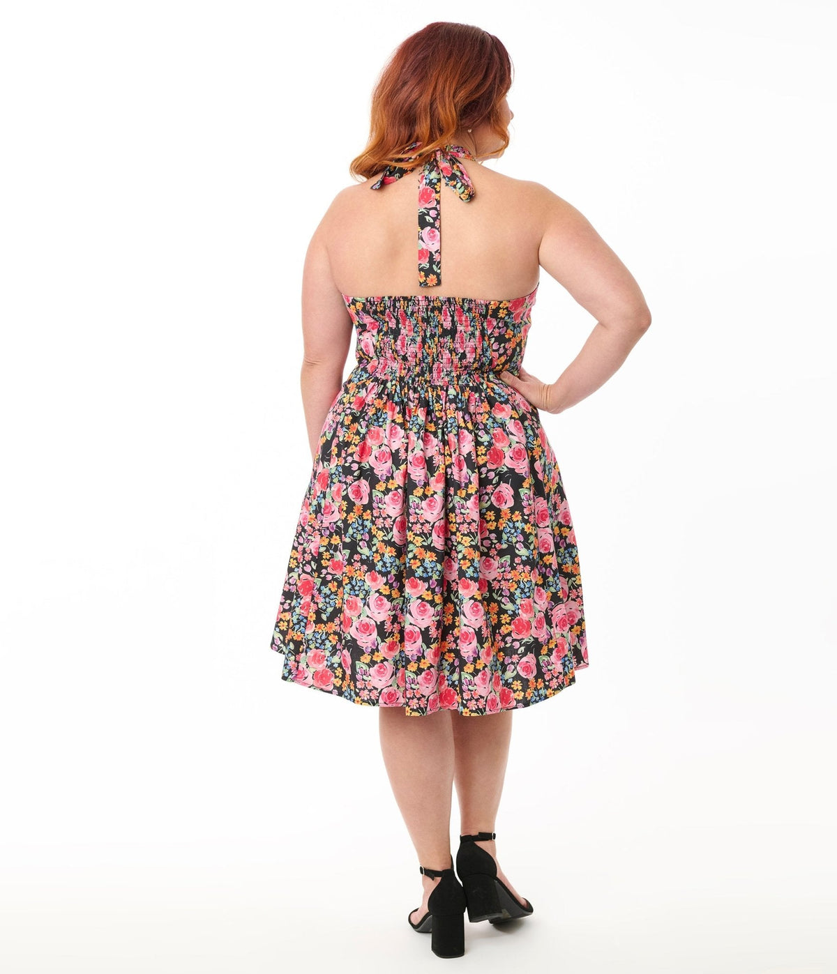 Smak Parlour Plus Size Painted Roses Sweetheart Halter Flare Dress