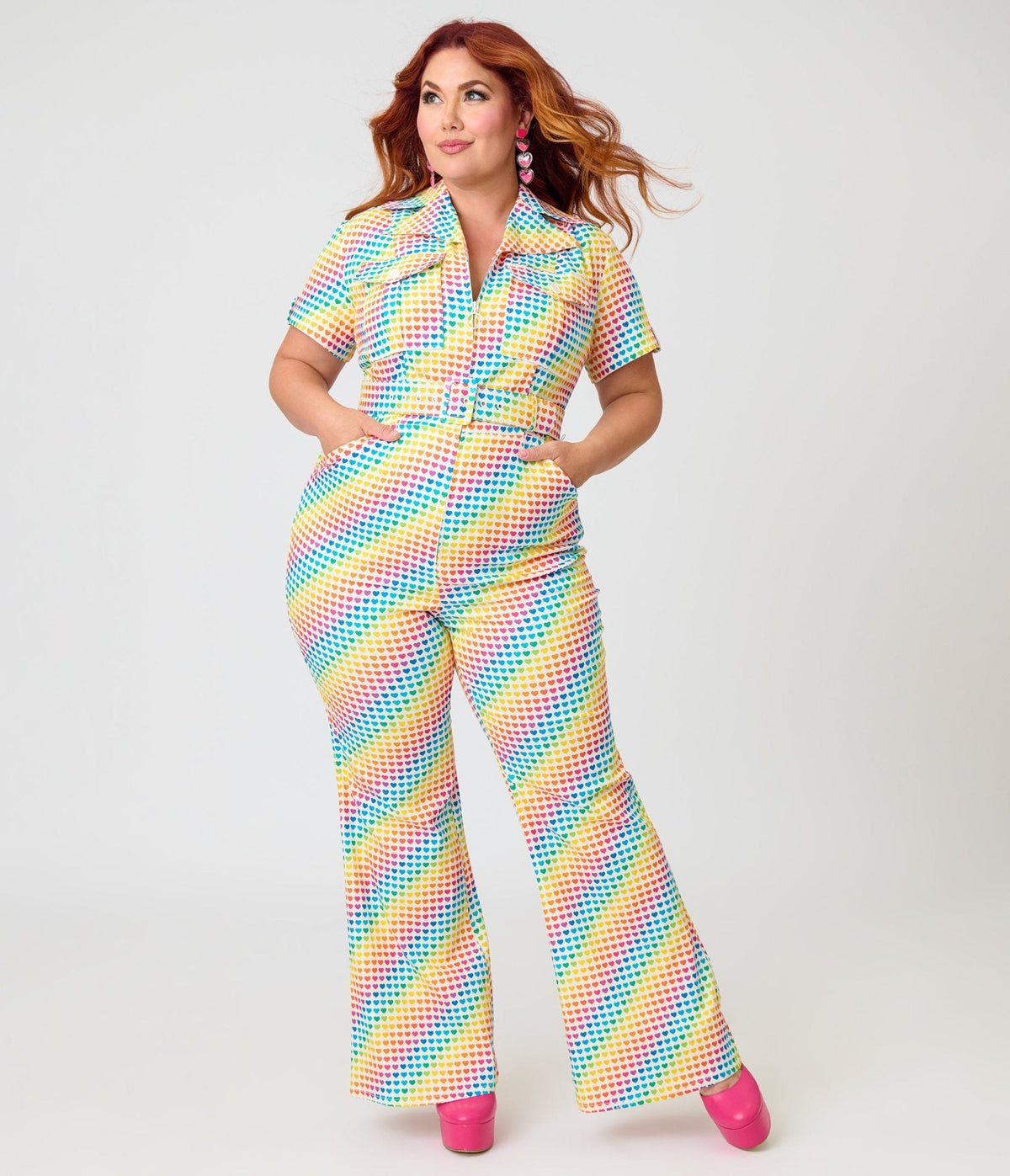 Smak Parlour Plus Size Rainbow Hearts Flare Jumpsuit
