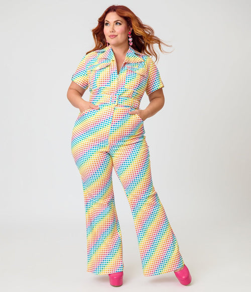 Smak Parlour Plus Size Rainbow Hearts Flare Jumpsuit
