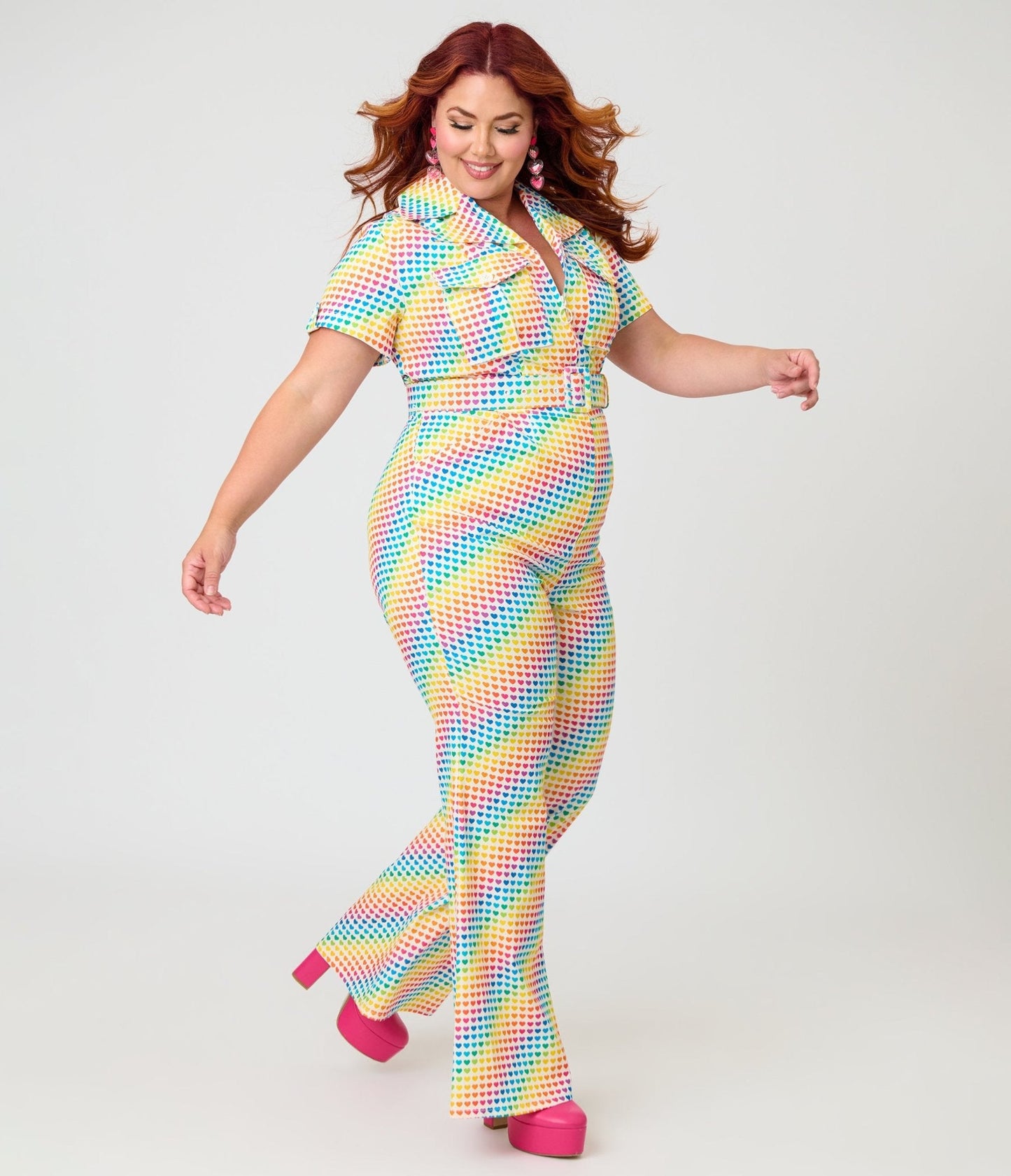 Smak Parlour Plus Size Rainbow Hearts Flare Jumpsuit