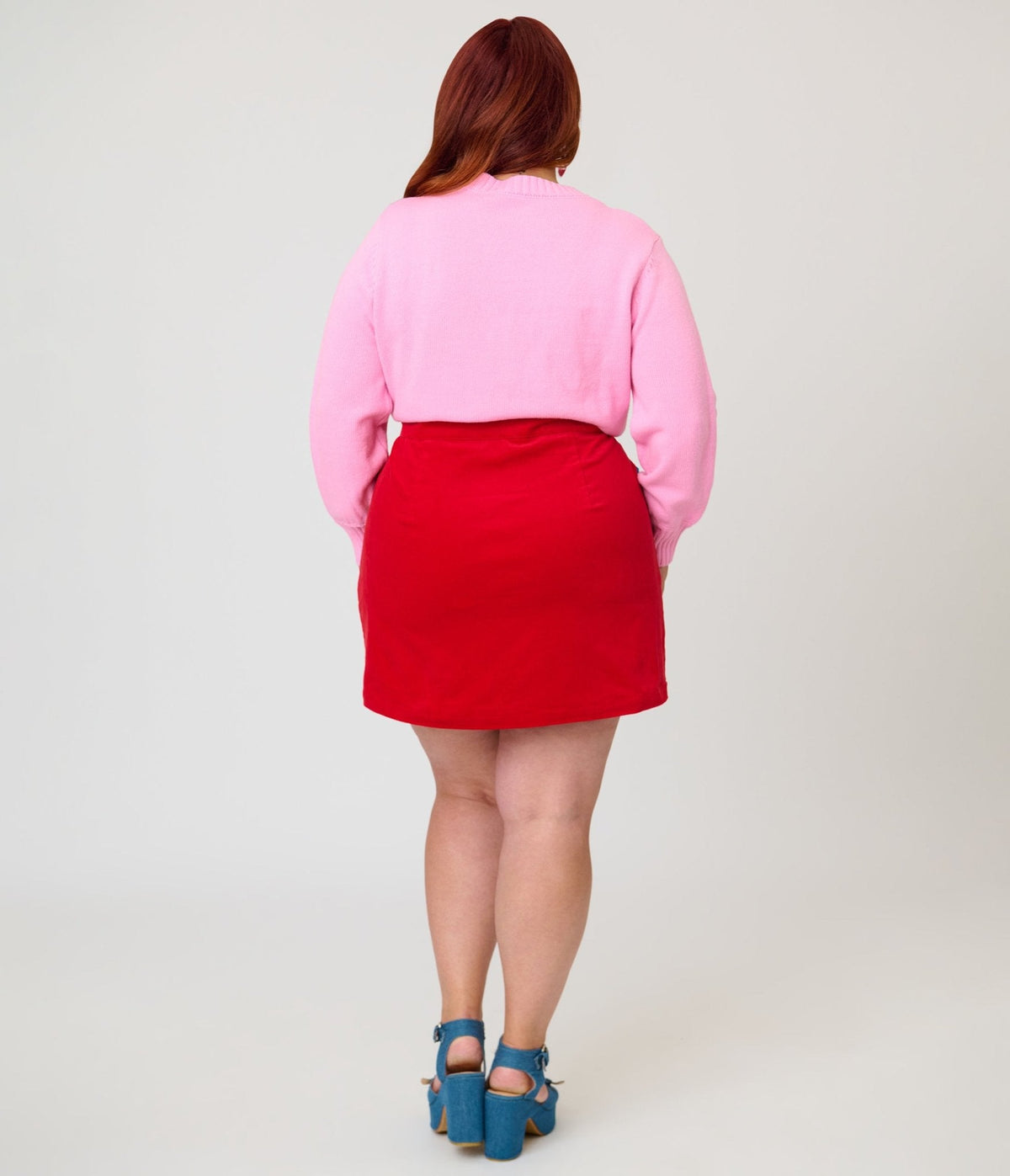 Smak Parlour Plus Size Red Corduroy & Rainbow Pockets Mini Skirt