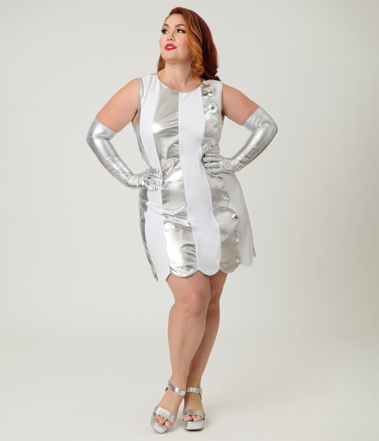 Smak Parlour Plus Size Silver & White Scallop Mini Dress