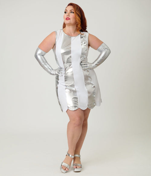 Smak Parlour Plus Size Silver & White Scallop Mini Dress