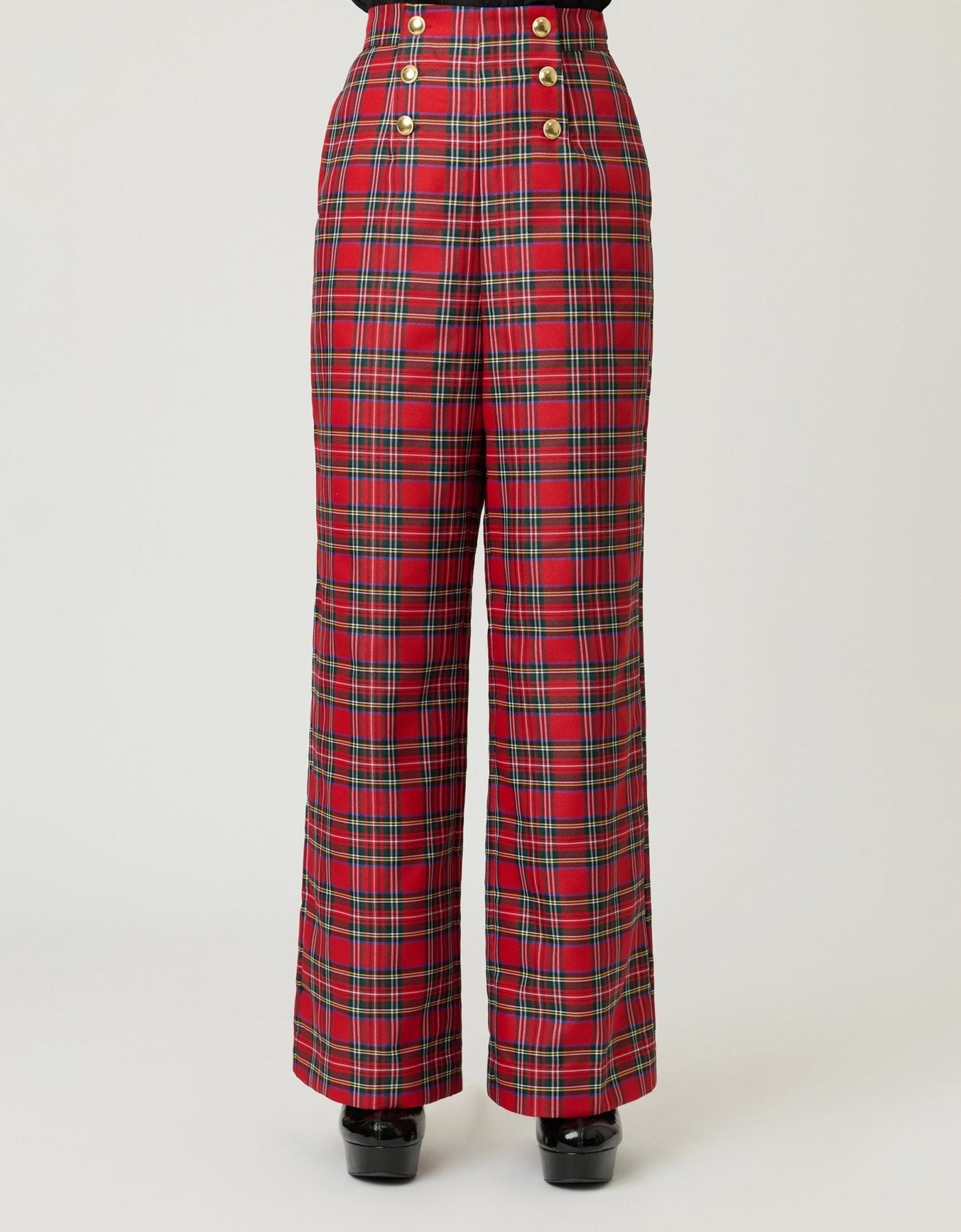 Smak Parlour Red Plaid Wide Leg Sailor Pants