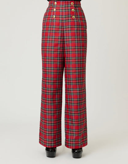 Smak Parlour Red Plaid Wide Leg Sailor Pants