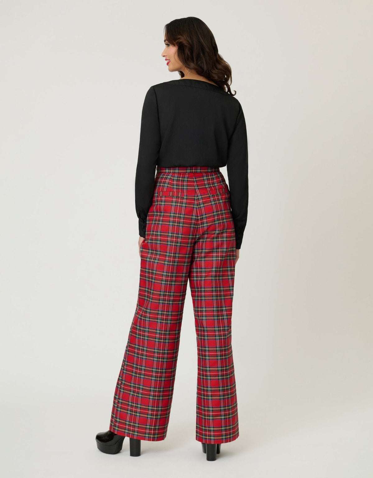Smak Parlour Red Plaid Wide Leg Sailor Pants