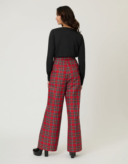 Smak Parlour Red Plaid Wide Leg Sailor Pants