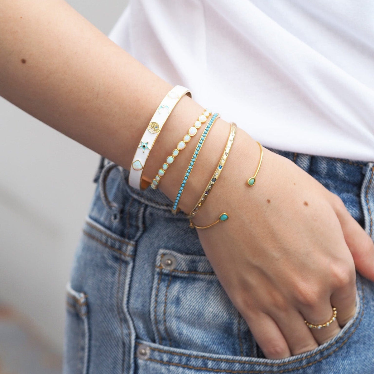 Celestial Motif Enamel Cuff Bracelet