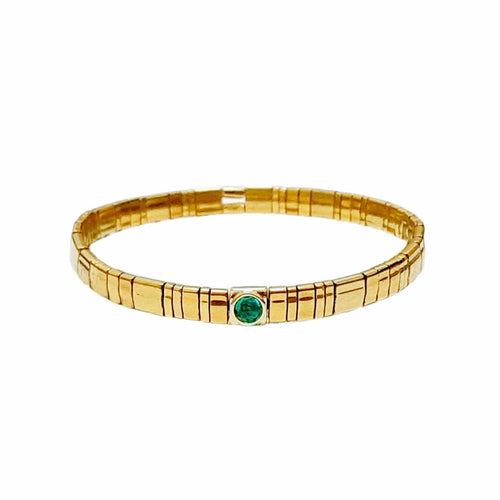 Gold Tila Bead Stretch Bracelet with Stone Accent