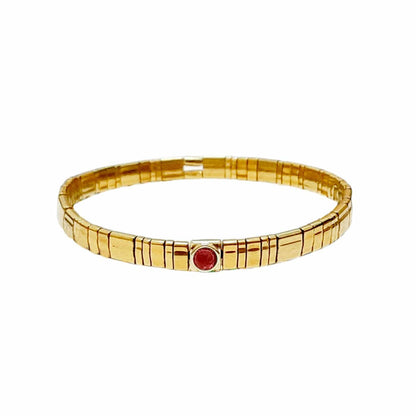 Gold Tila Bead Stretch Bracelet with Stone Accent