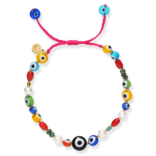Handmade Beaded Bracelet With Round Evil Eye Beads