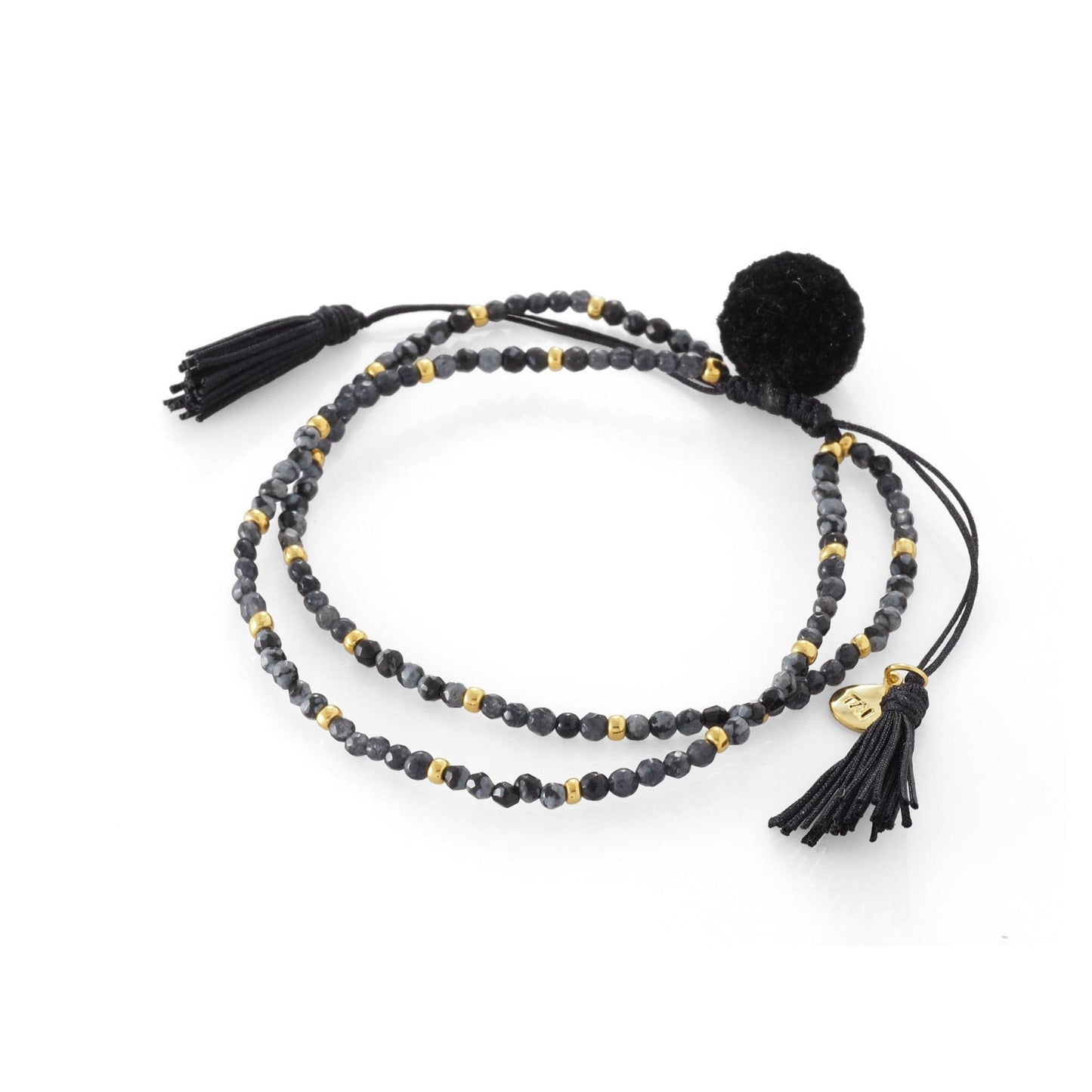Neutral Double Strand Pom Pom Beaded Bracelet