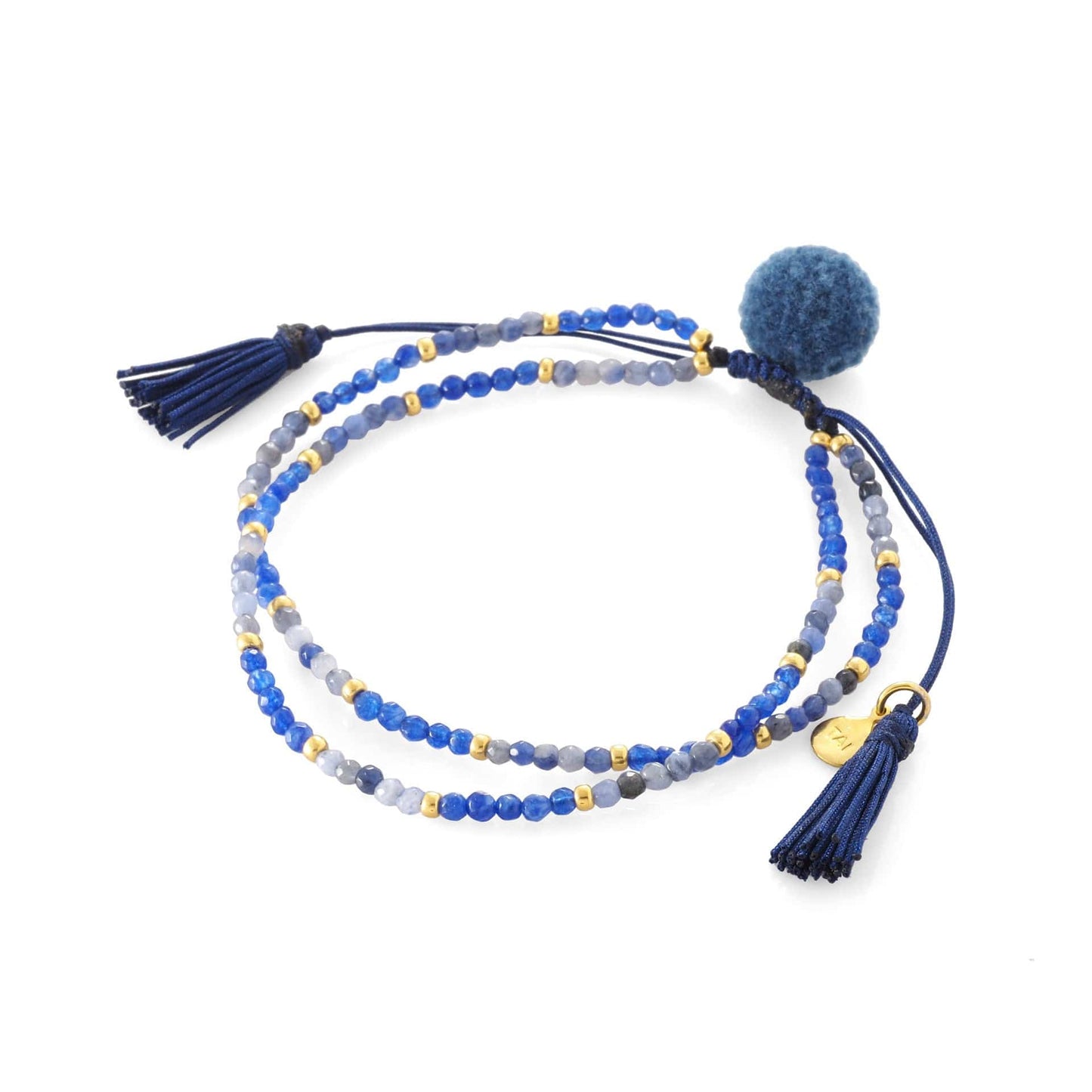 Neutral Double Strand Pom Pom Beaded Bracelet