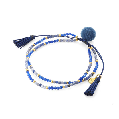 Neutral Double Strand Pom Pom Beaded Bracelet