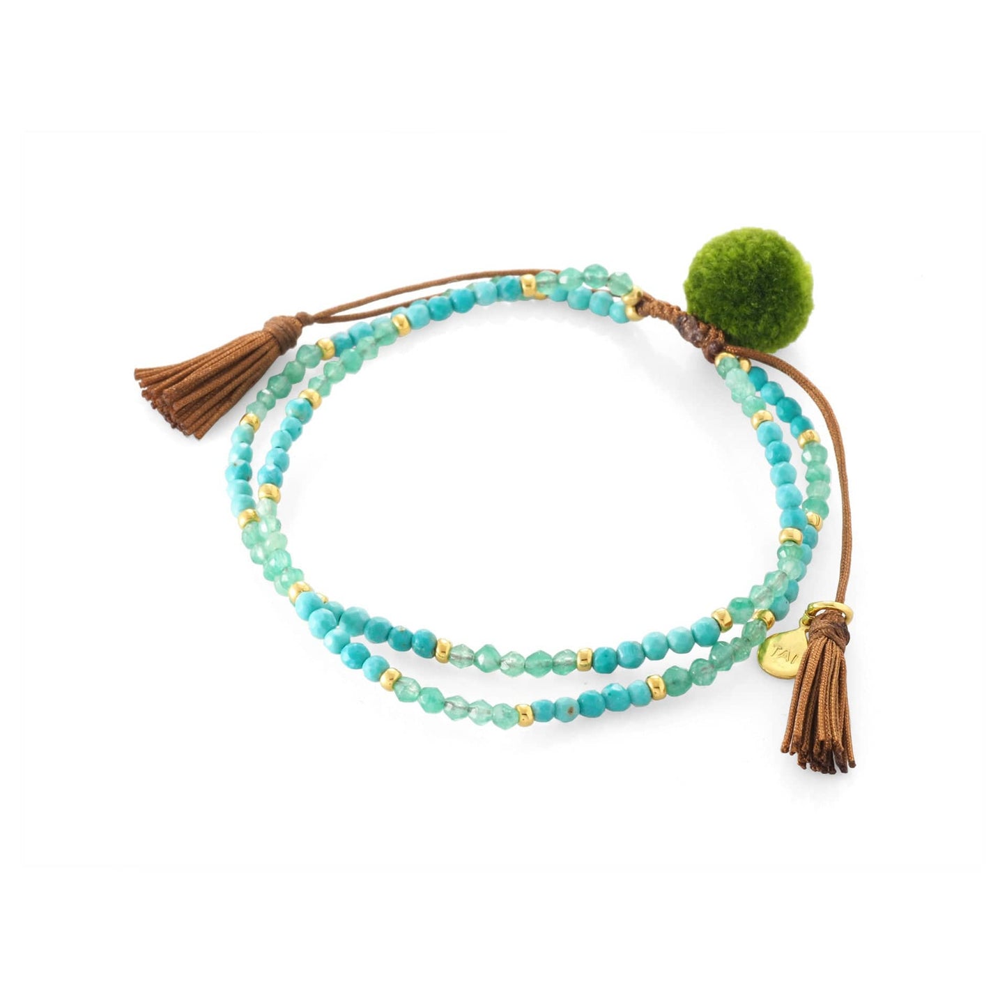 Neutral Double Strand Pom Pom Beaded Bracelet