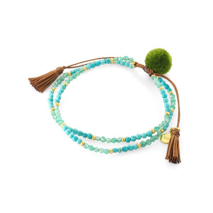 Neutral Double Strand Pom Pom Beaded Bracelet
