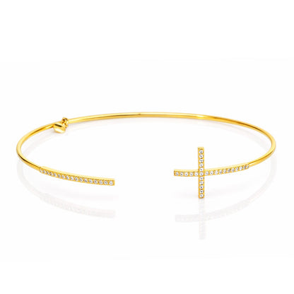 Pave Cross Open Cuff Bracelet