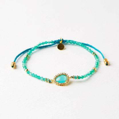 Beaded Adjustable Bracelet with CZ-Framed Stone